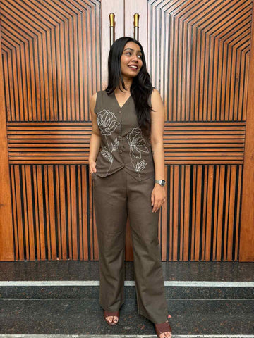 Embroidered Flex Cotton Vest coordset