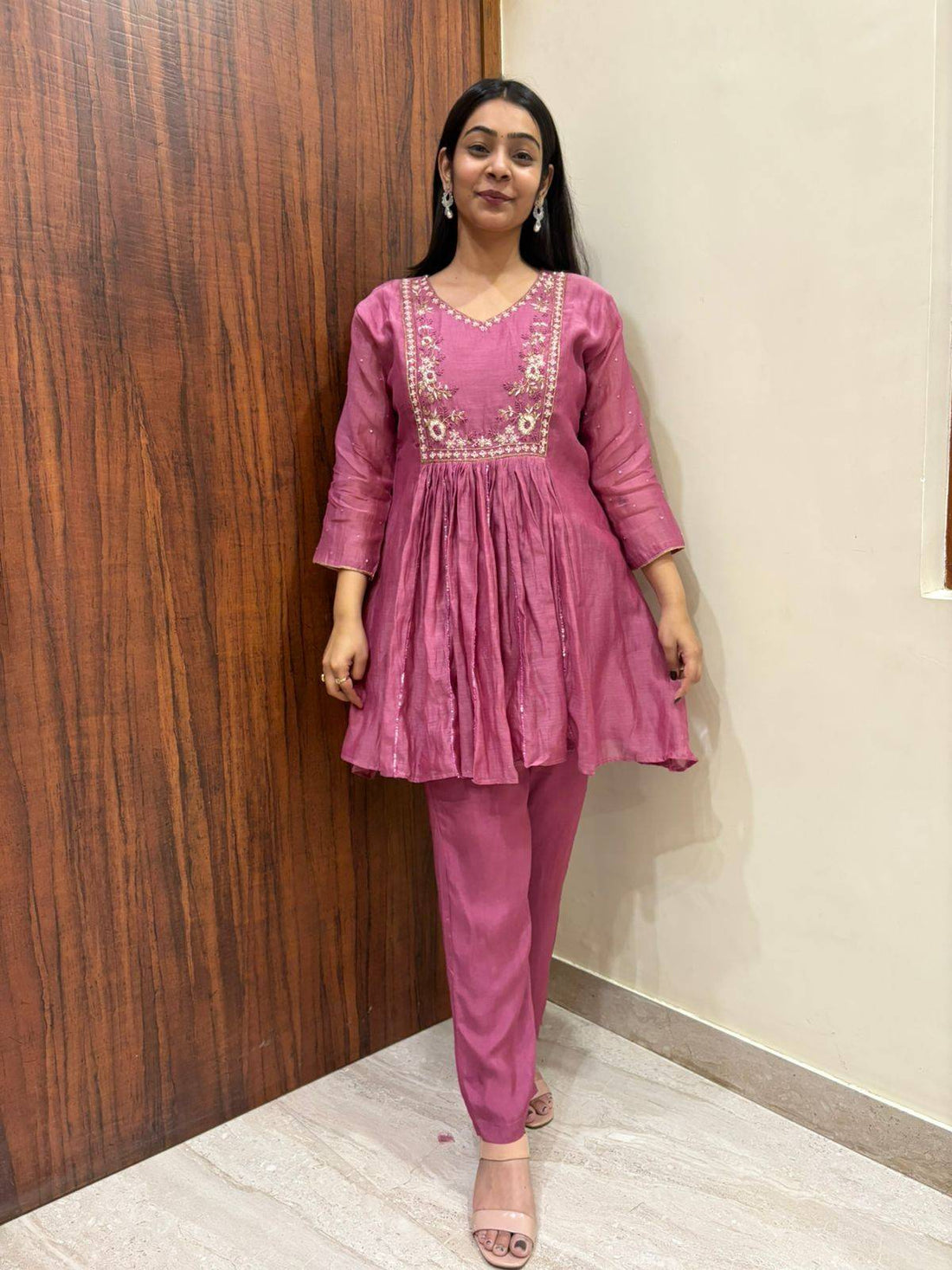 Peplum Embroidered Chanderi Coordset