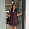 Cotton solid brown dress