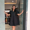 Cotton solid black dress