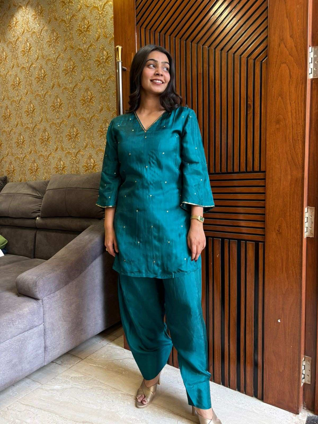 Shabnam Silk Teal coordset