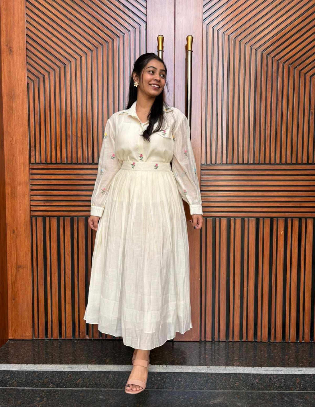 Chanderi Off White Long Skirt Coord Set