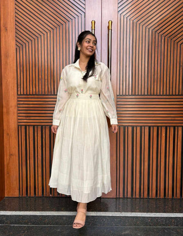 Chanderi Off White Long Skirt Coord Set