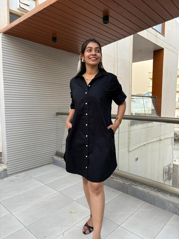 Cotton solid shirt dress