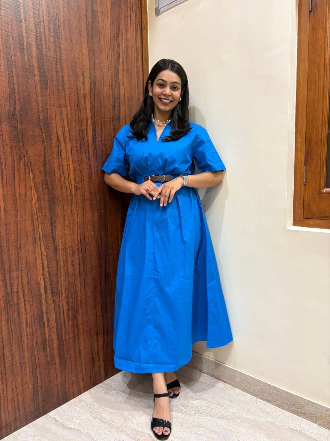 Cotton Solid Midi Dress