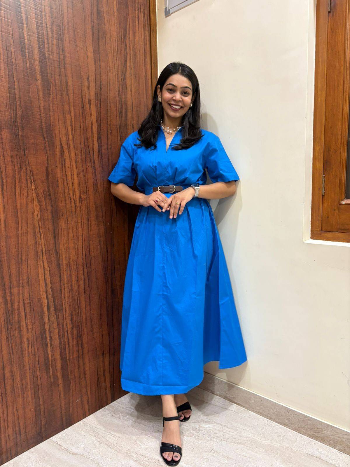 Cotton Solid Midi Dress