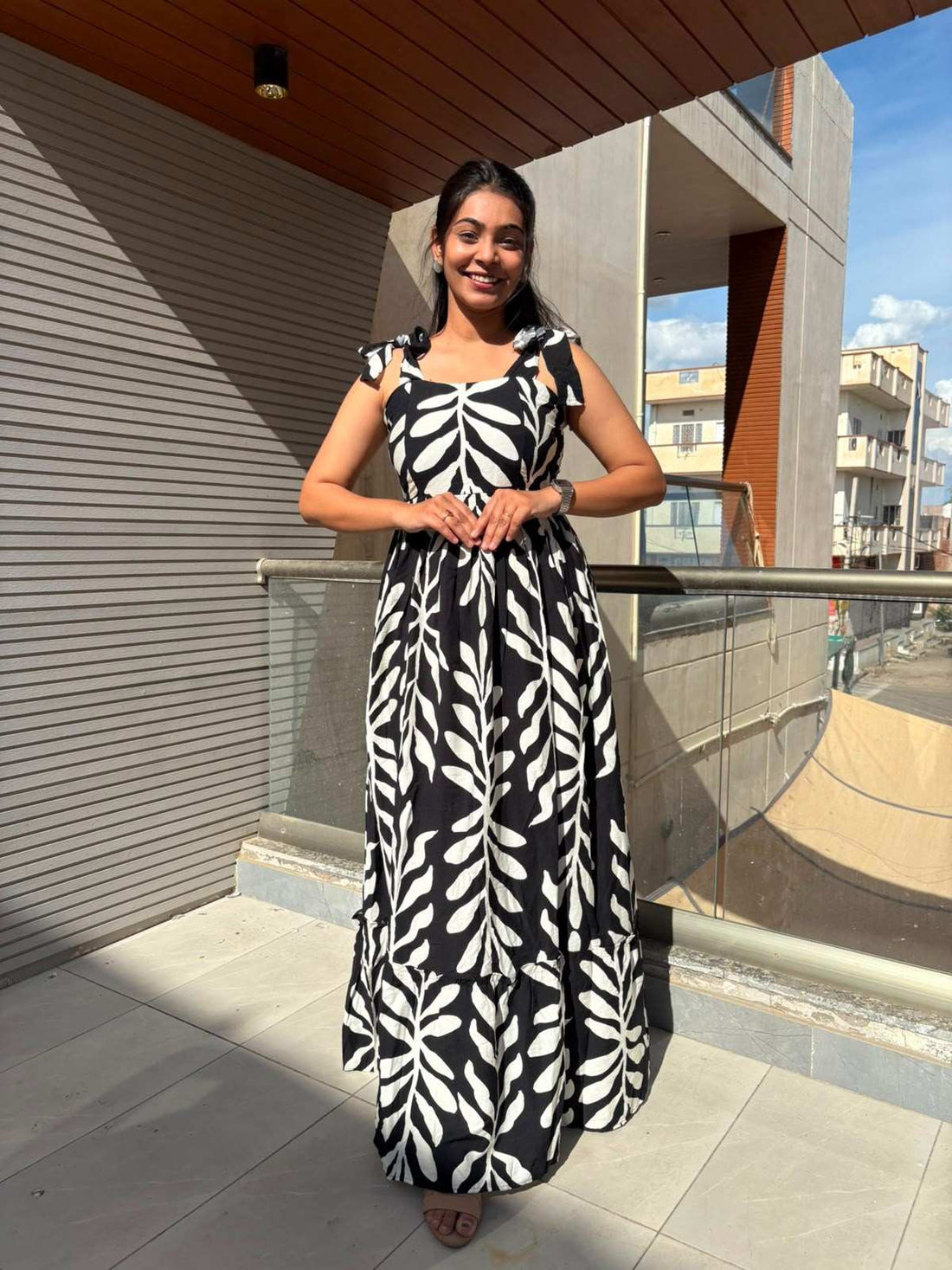 Printed Strap knot Dress