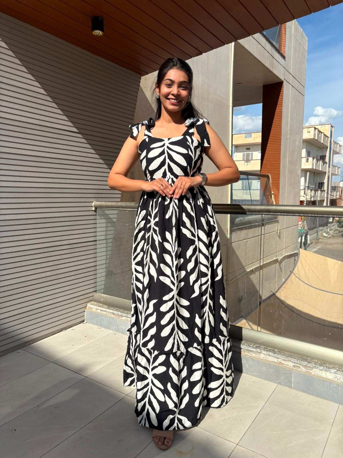 Printed Strap knot Dress
