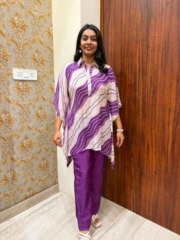 Leheriya Bandhej kaftan coordset