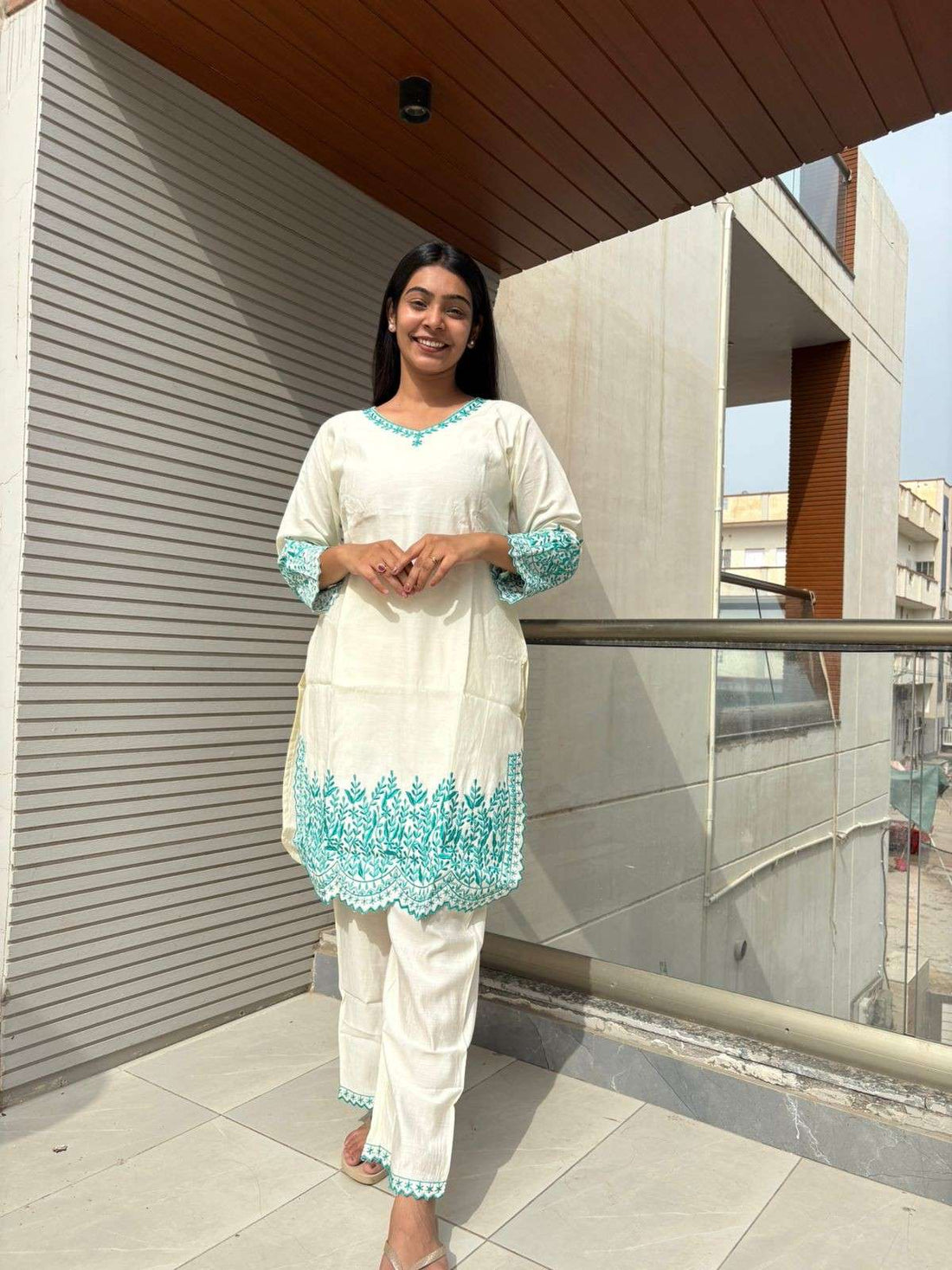 Muslin silk embroidered coordset