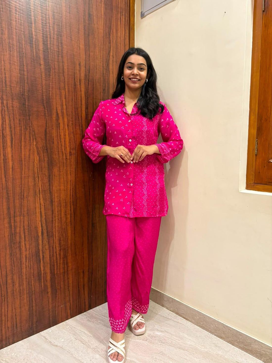 Muslin bandhani shirt coordset