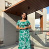Cotton printed green midi