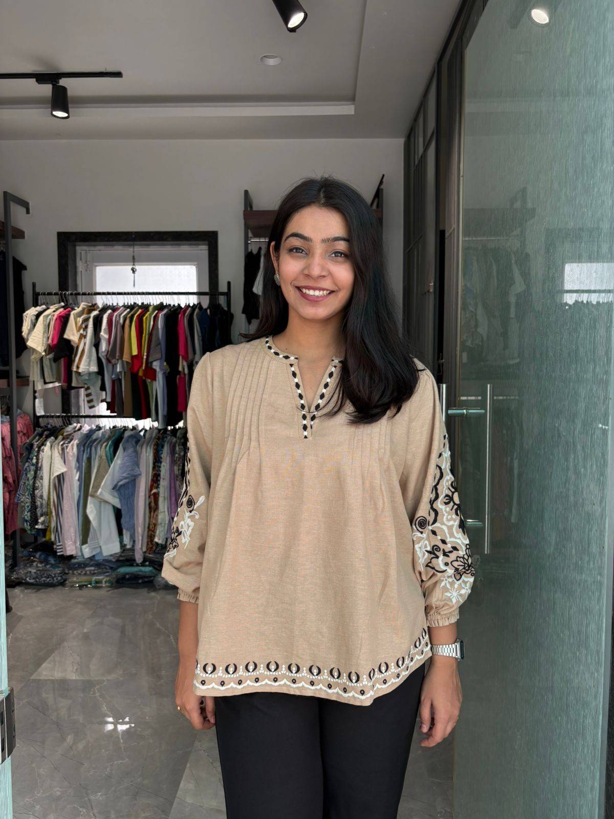 Embroidered Flex Cotton Tops
