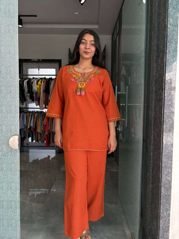 Khadi Embroidered Tunic coordset