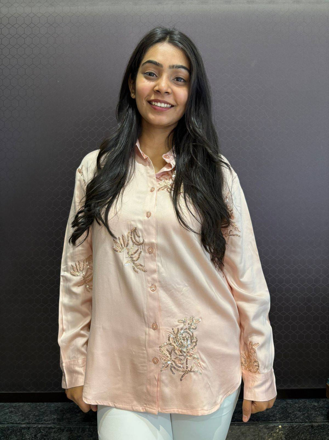 Cotton Embroidered sequence work shirt