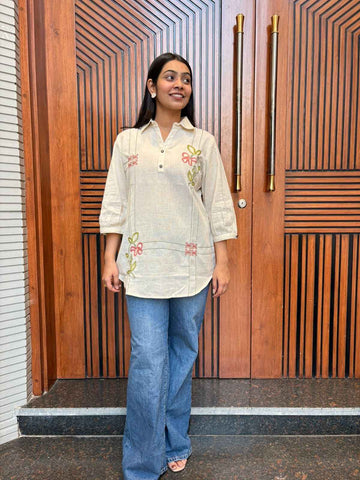Embroidered Collared Khadi tunic