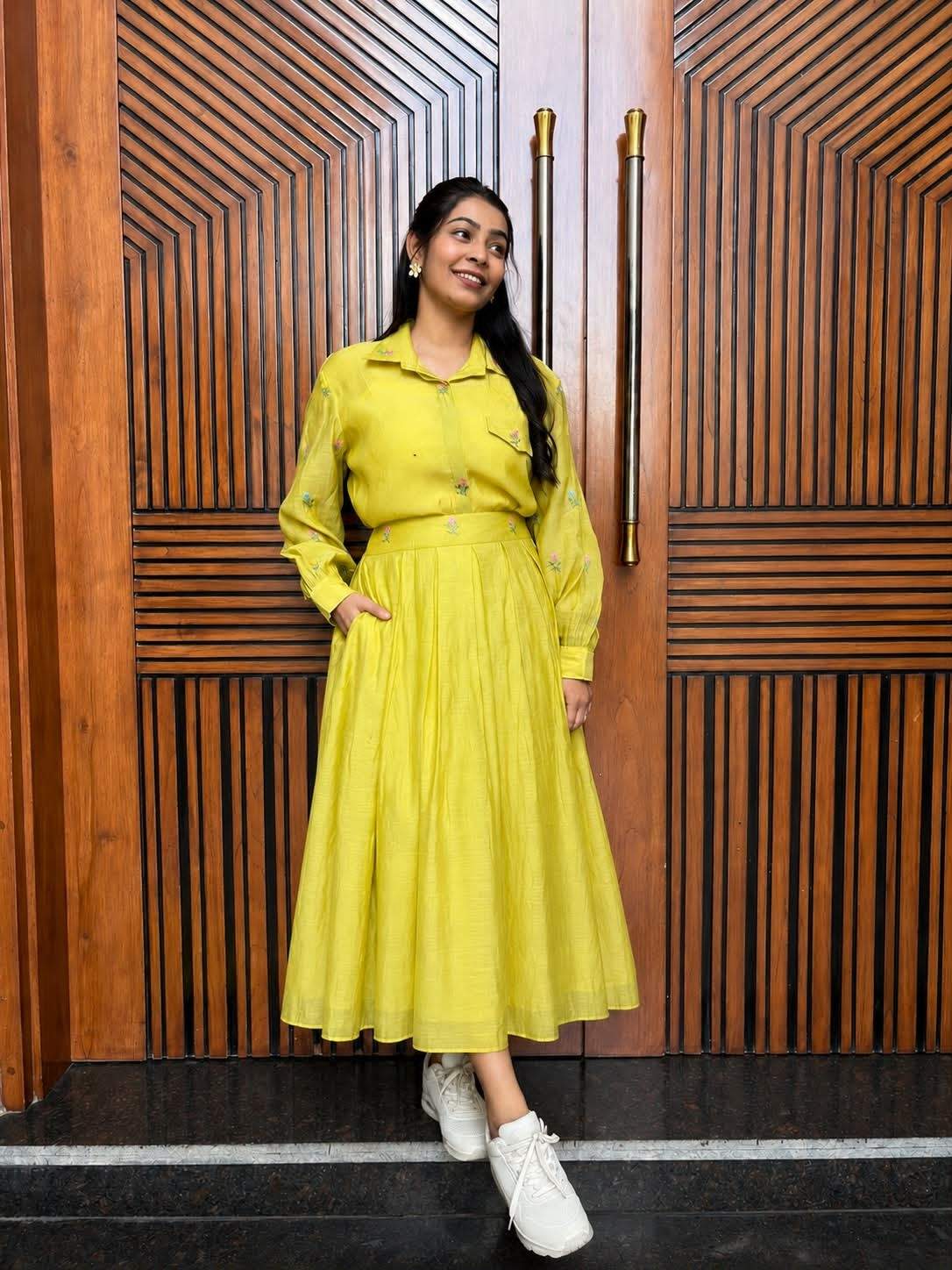 Chanderi Mustard Long skirt coordset