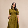 Evara Pleated Dress- Earthy Olive