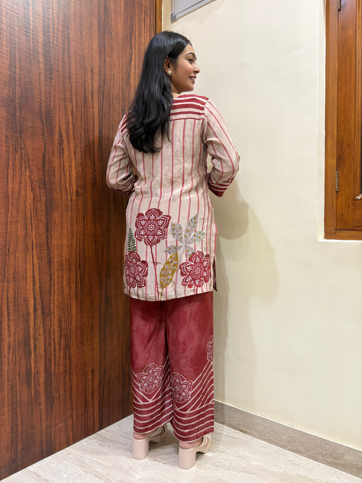 Luna Crepe Coord Set- Maroon