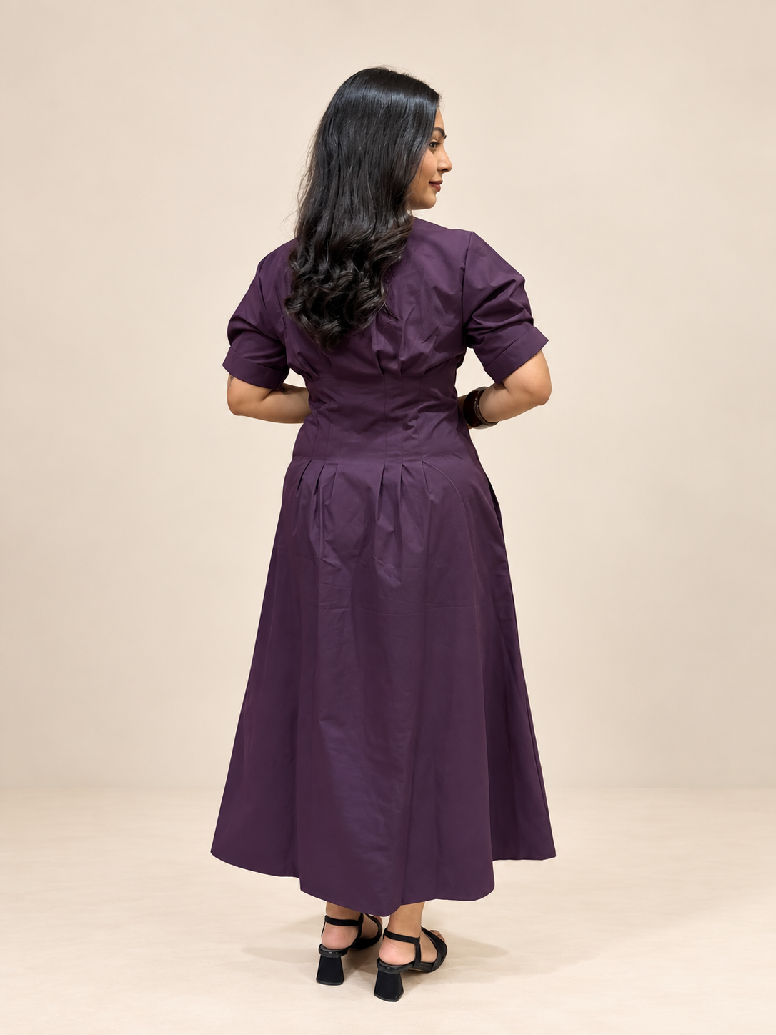 Evara Pleated Dress- Purple