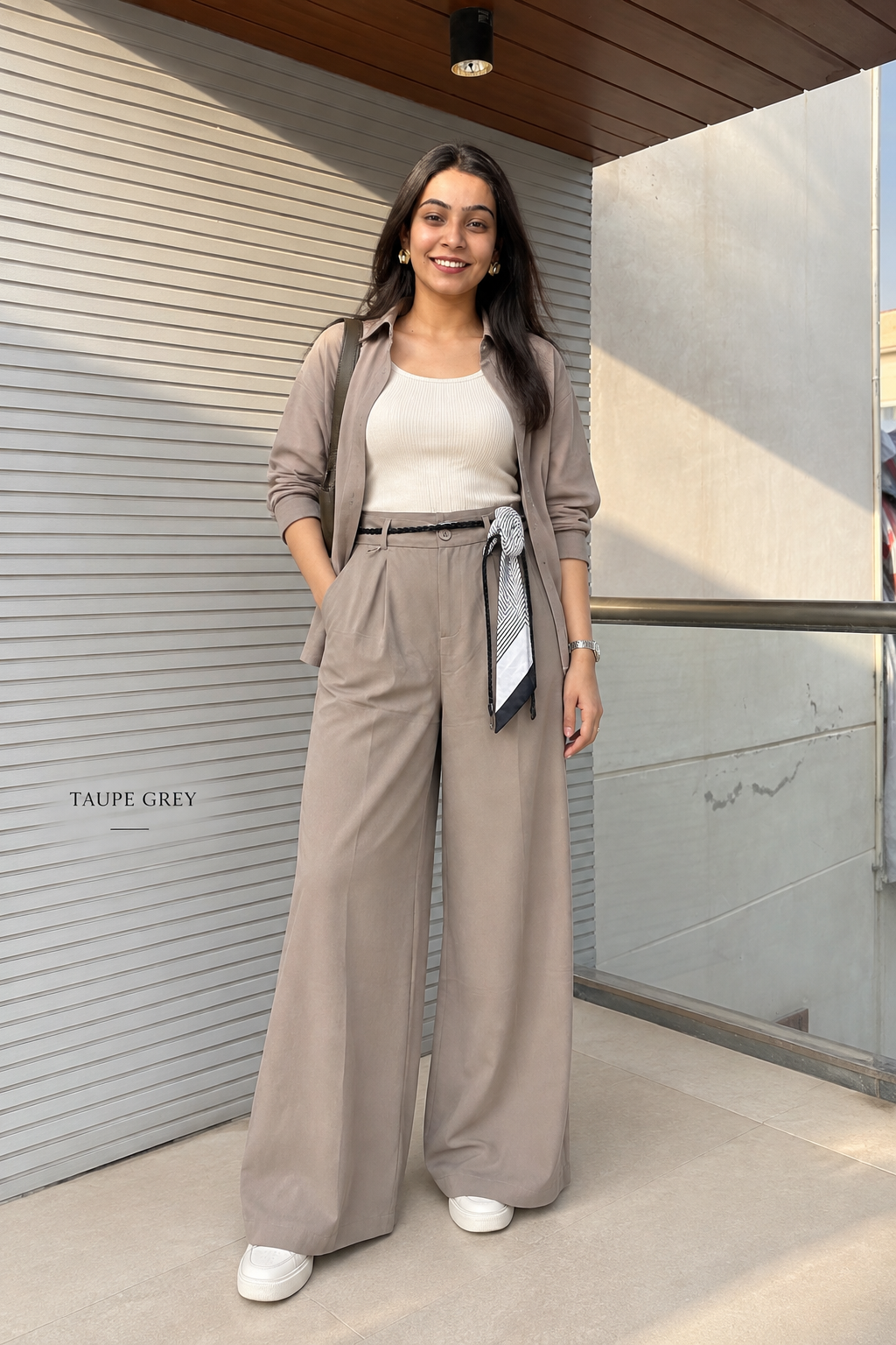 Korean Wide Leg Pant - Taupe Grey