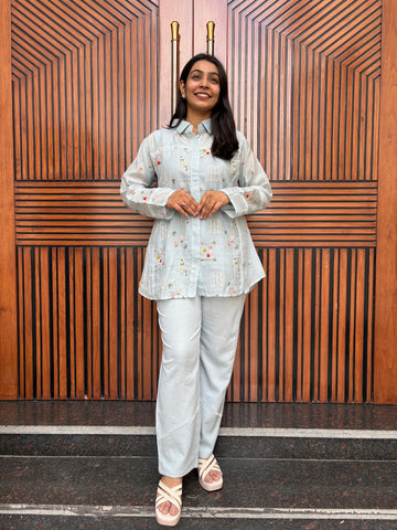Aarohi Chanderi 3pc Coord Set- Sky Blue