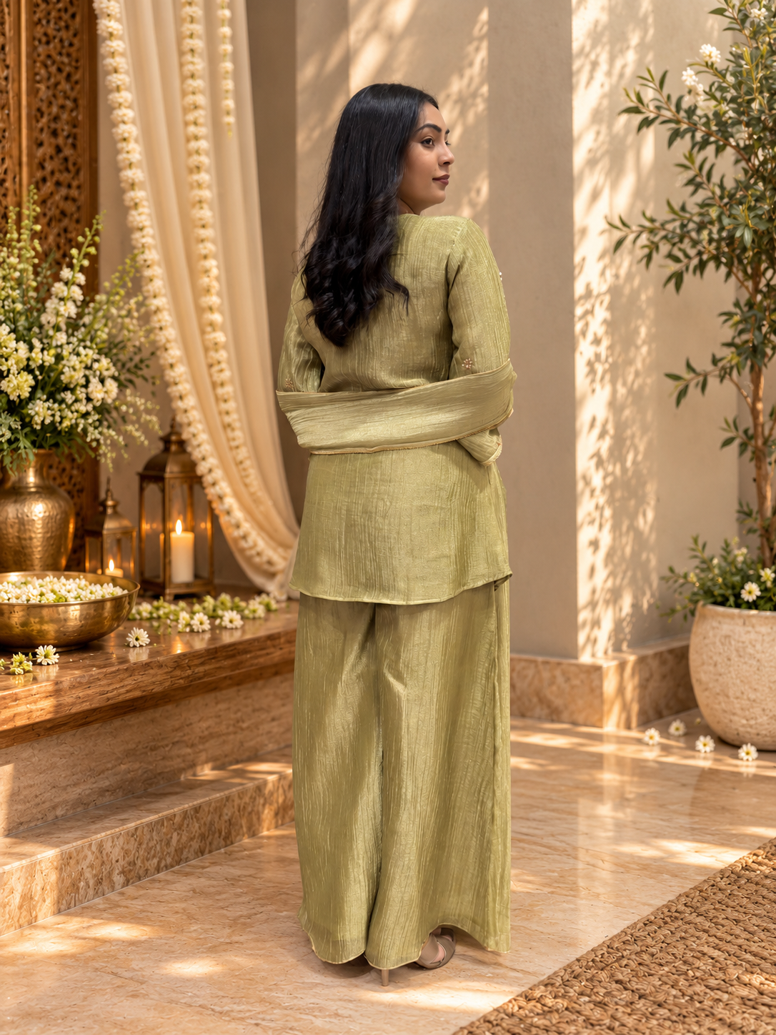 Sitara Angrakha 3Pc Set- Sage Green
