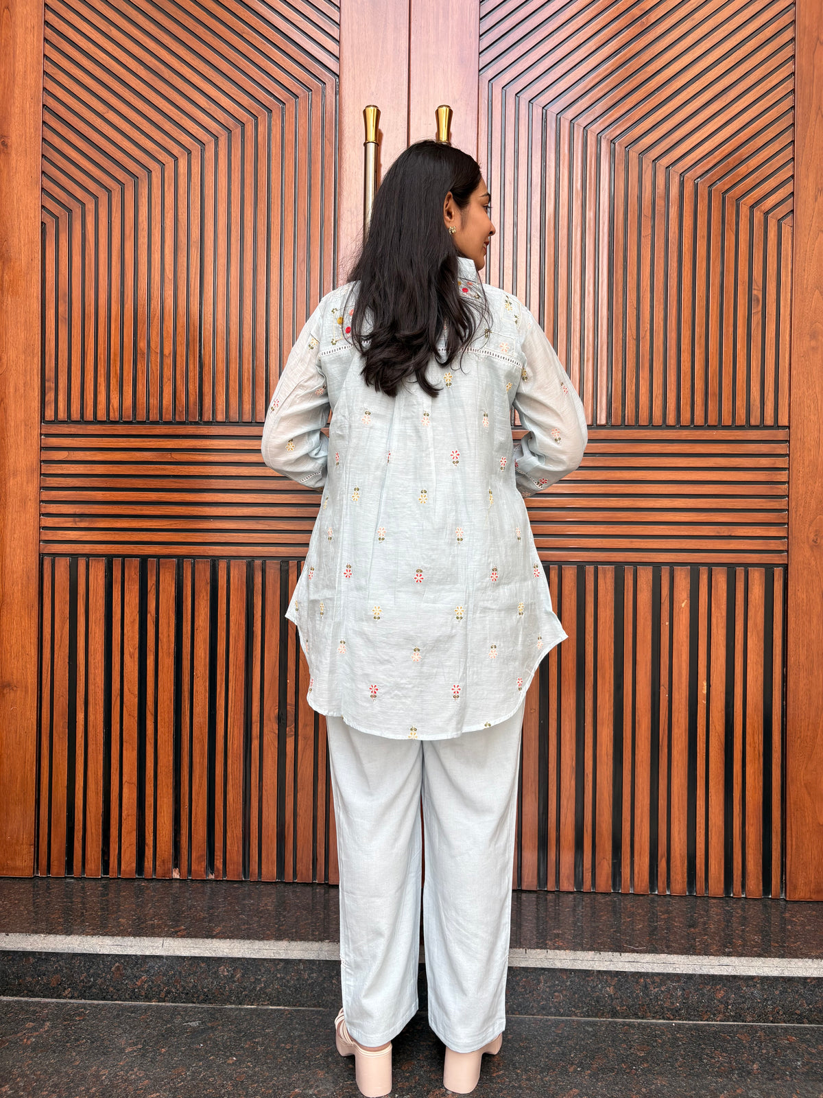 Aarohi Chanderi 3pc Coord Set- Sky Blue