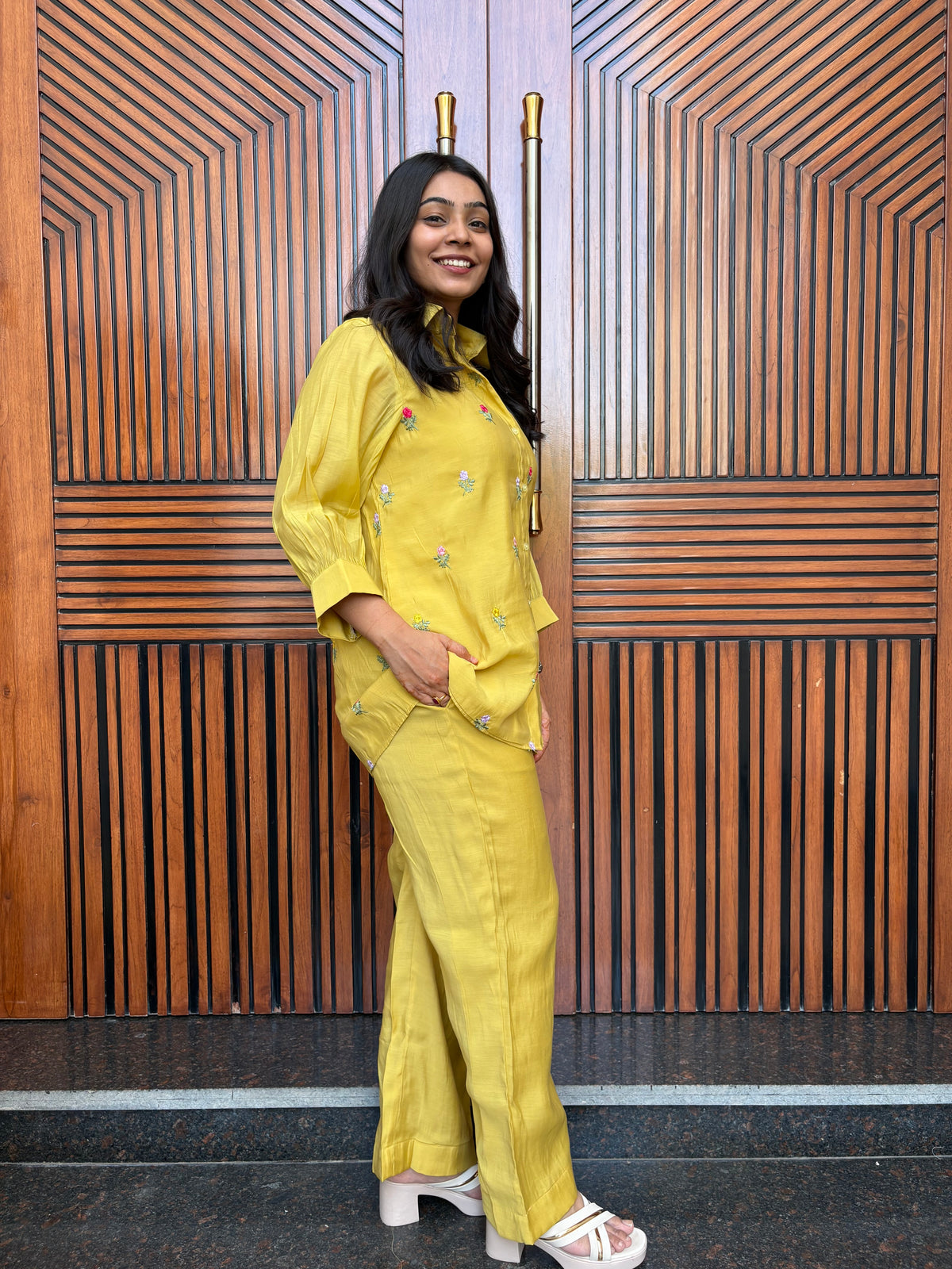 Chanderi Shirt Coord Set- Mustard