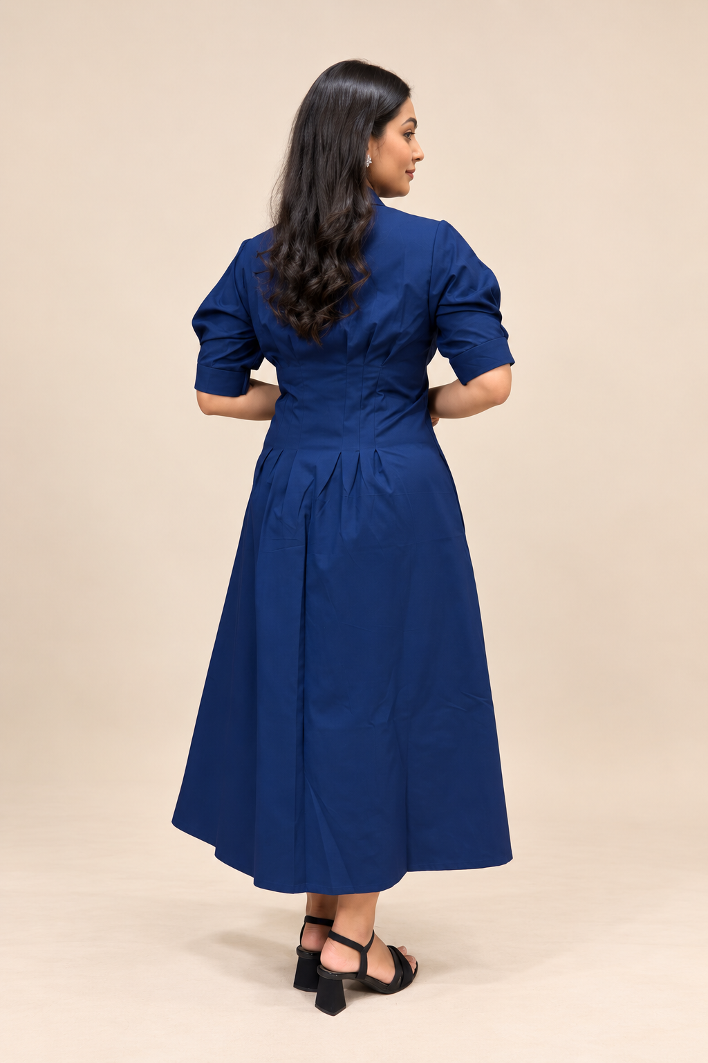 Evara Pleated Dress- Teal Blue