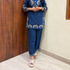 Khadi Embroidered Tunic Coord Set- Teal