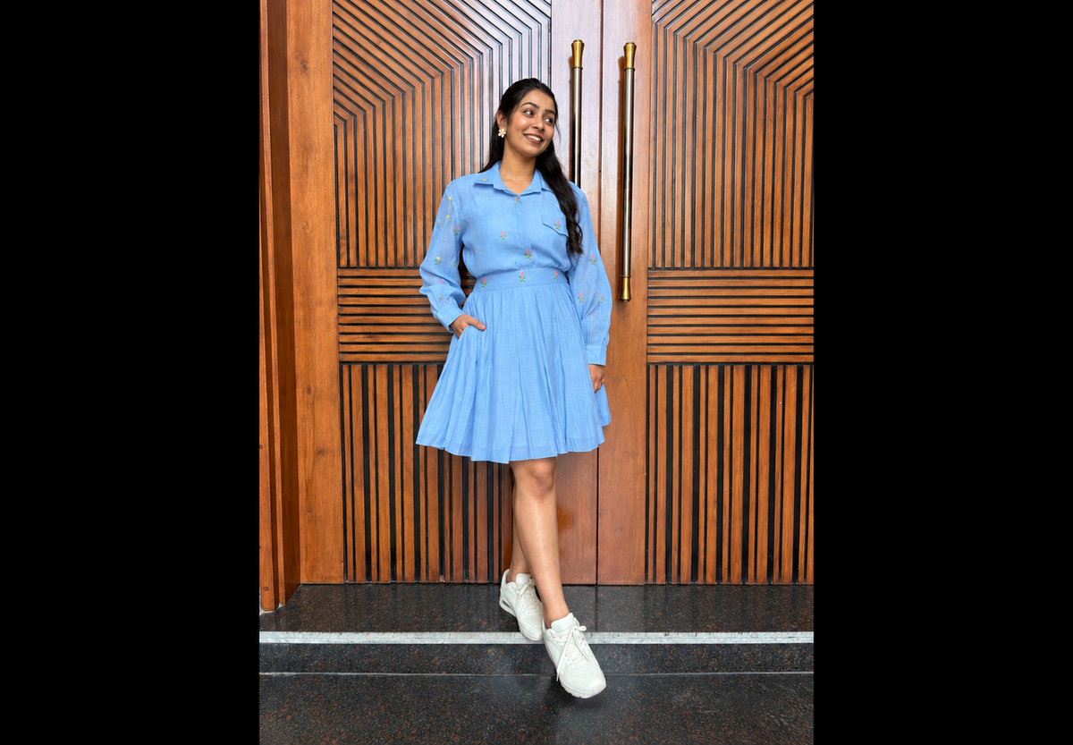 Chanderi Short skirt set - Blue