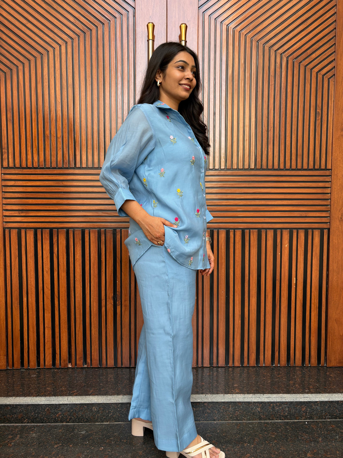 Chanderi Shirt Coord Set - Powder Blue