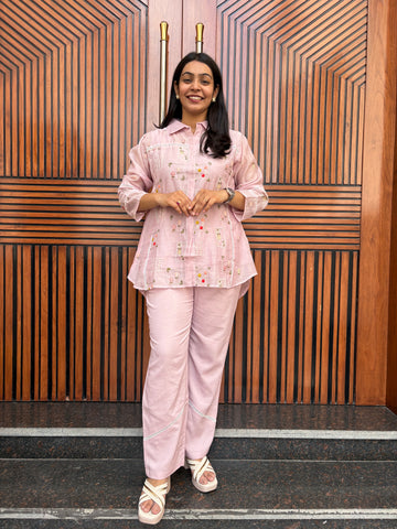 Aarohi Chanderi 3pc Coord Set- Baby Pink