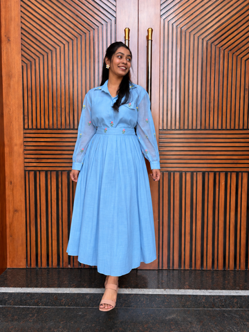 Chanderi Skirt Set - Blue