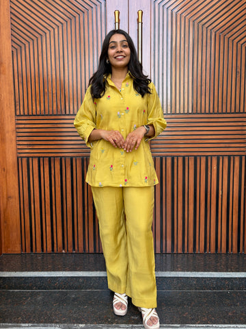 Chanderi Shirt Coord Set- Mustard