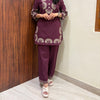 Khadi Embroidered Tunic Coord Set - Wine