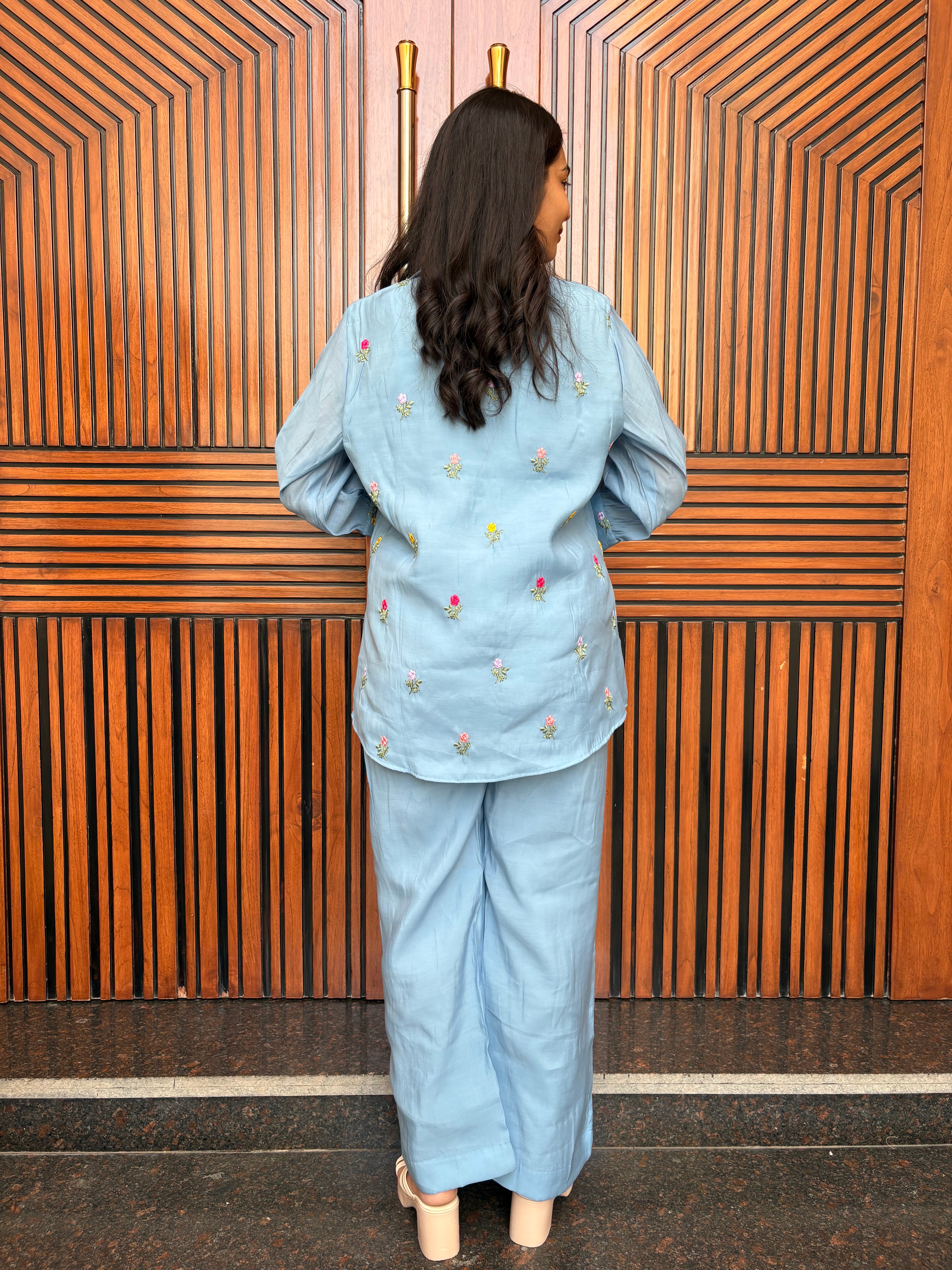 Chanderi Shirt Coord Set - Powder Blue