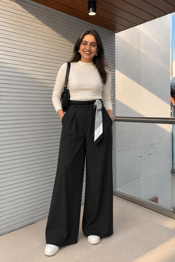Korean Wide Leg Pants - Black