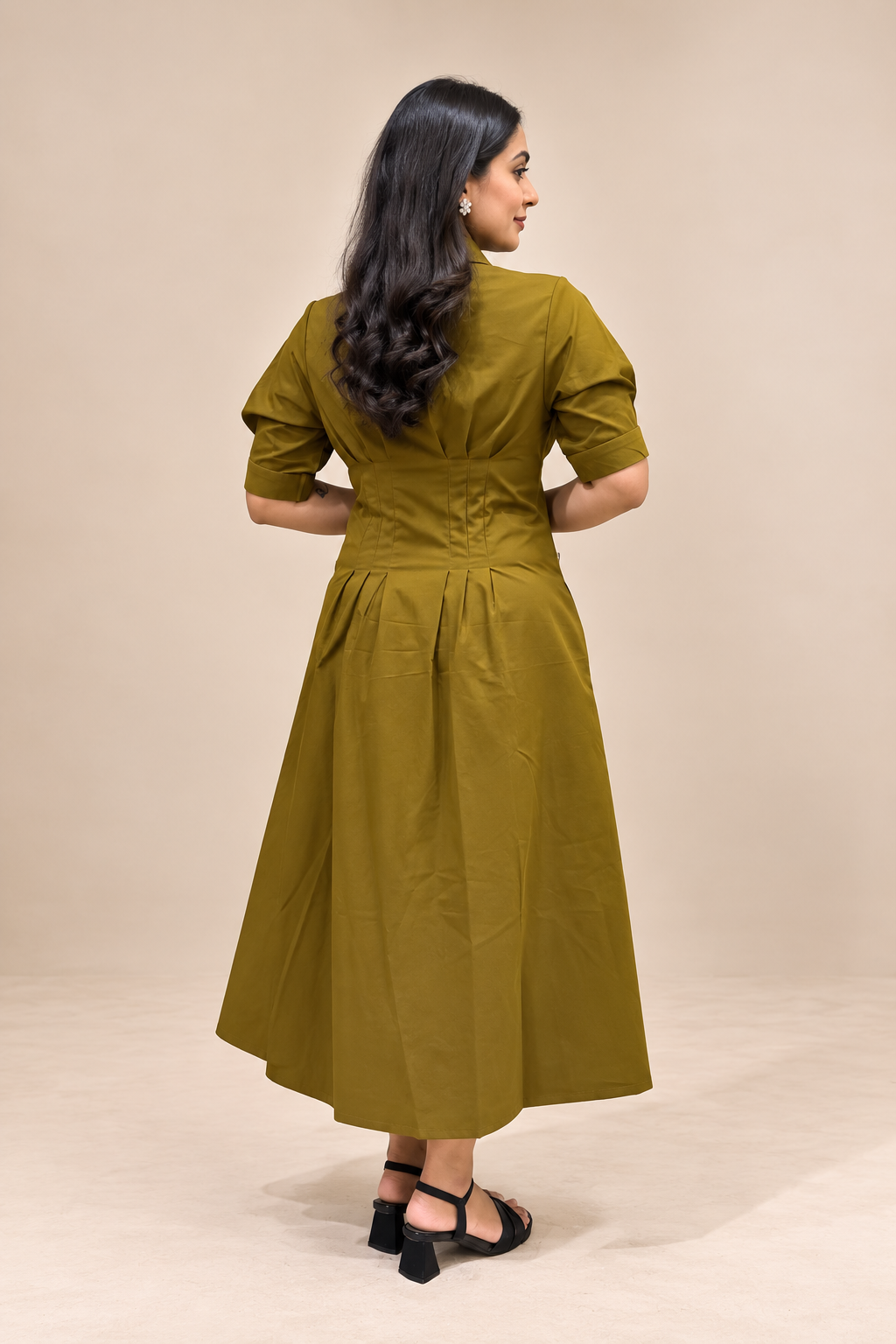 Evara Pleated Dress- Earthy Olive
