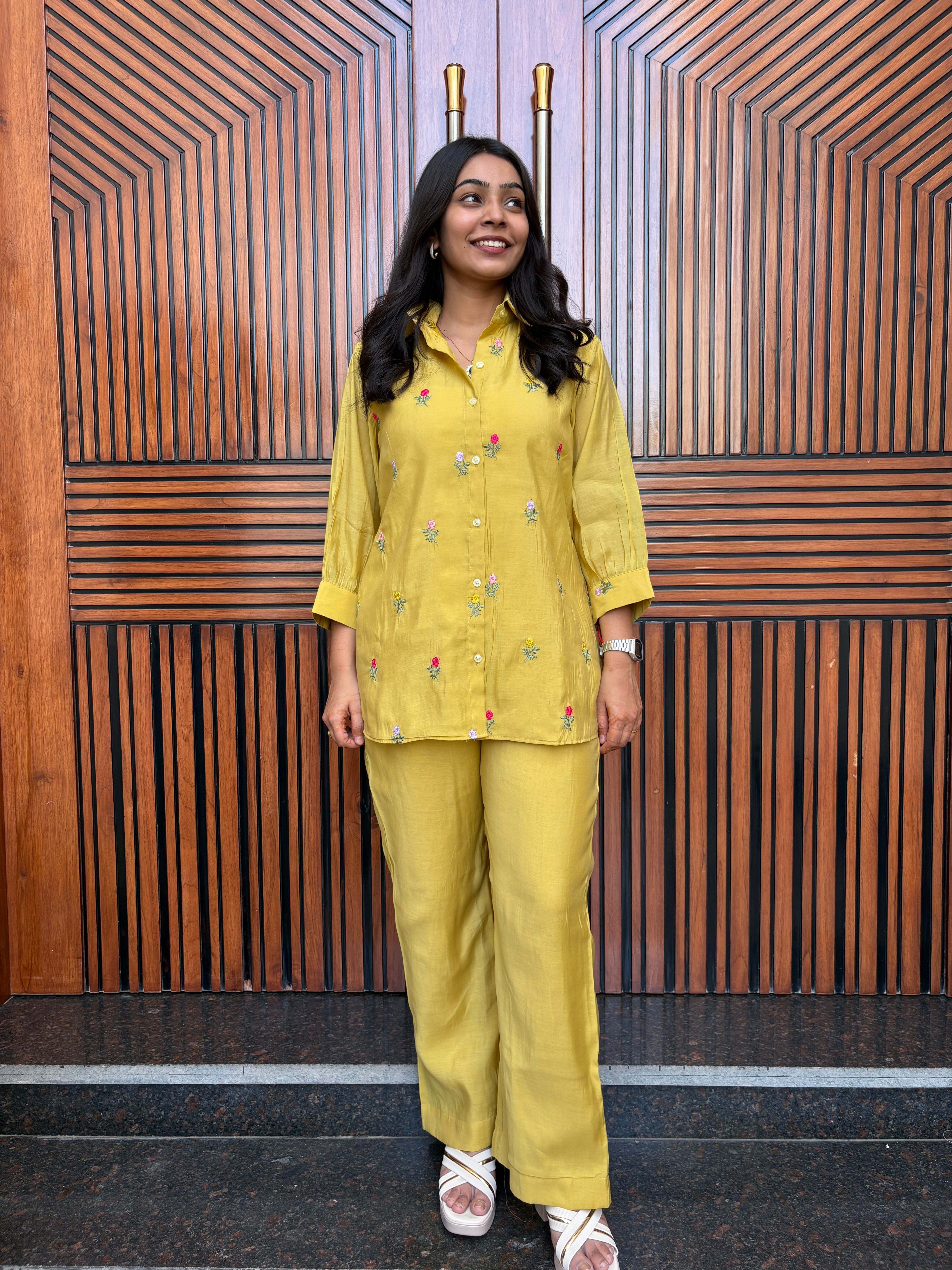 Chanderi Shirt Coord Set- Mustard