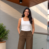 Straight Fit Linen Trousers - Olive