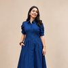 Evara Pleated Dress- Teal Blue