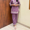 Khadi Embroered Tunic Coord Set- Purple