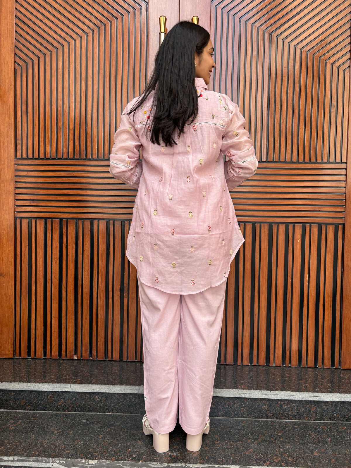 Aarohi Chanderi 3pc Coord Set- Baby Pink