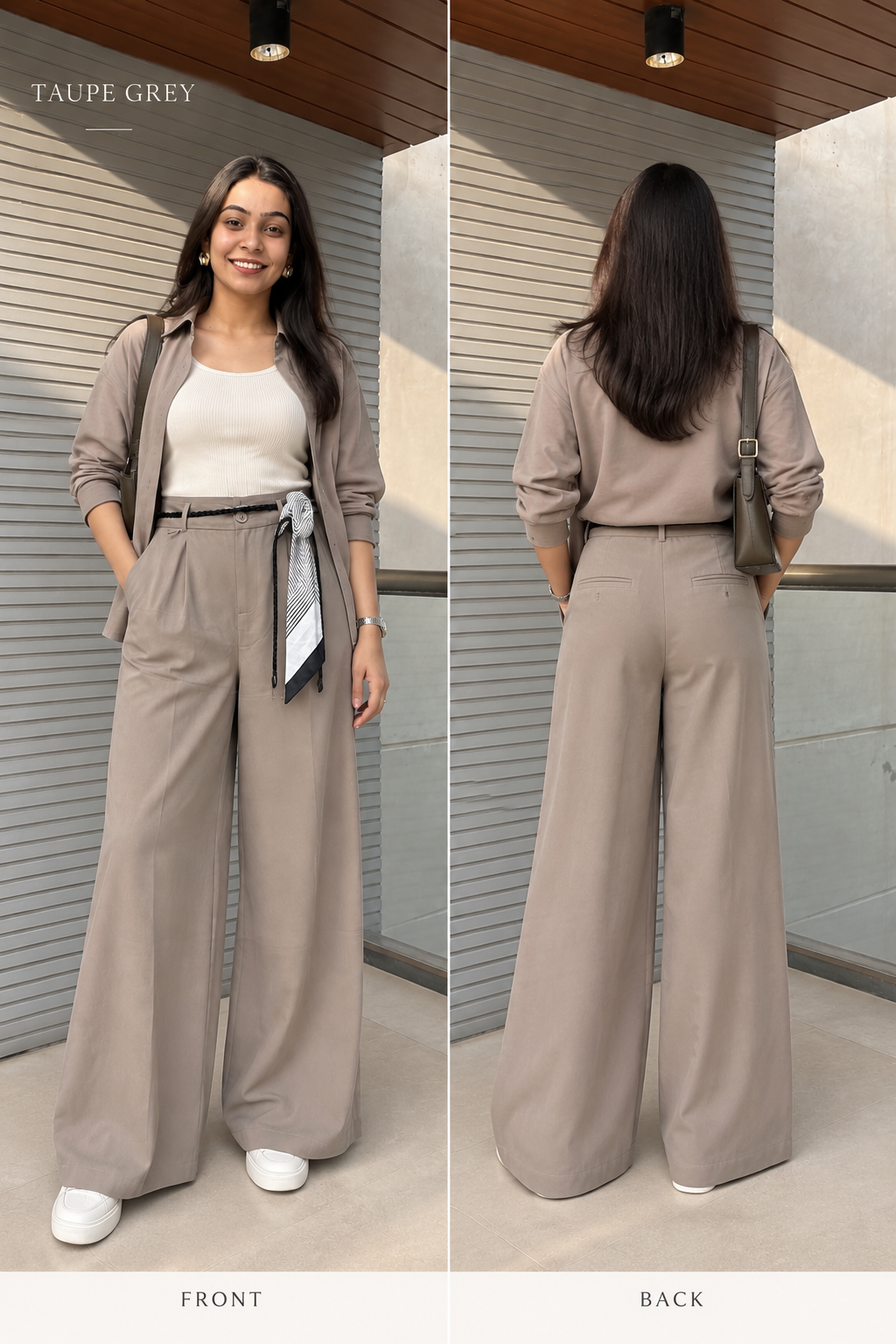 Korean Wide Leg Pant - Taupe Grey