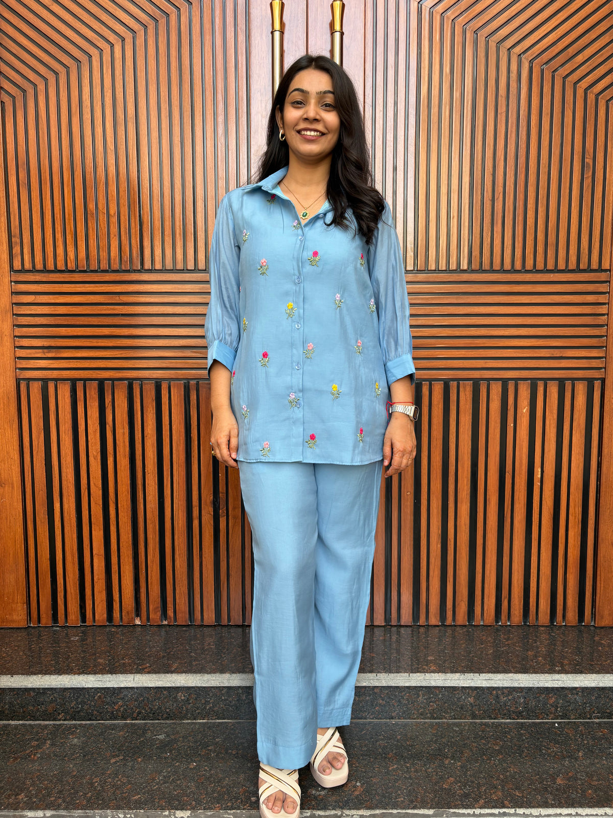 Chanderi Shirt Coord Set - Powder Blue