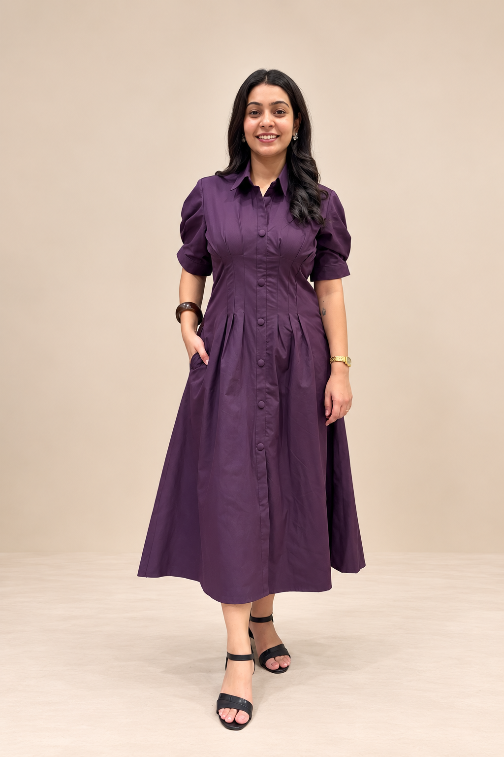 Evara Pleated Dress- Purple