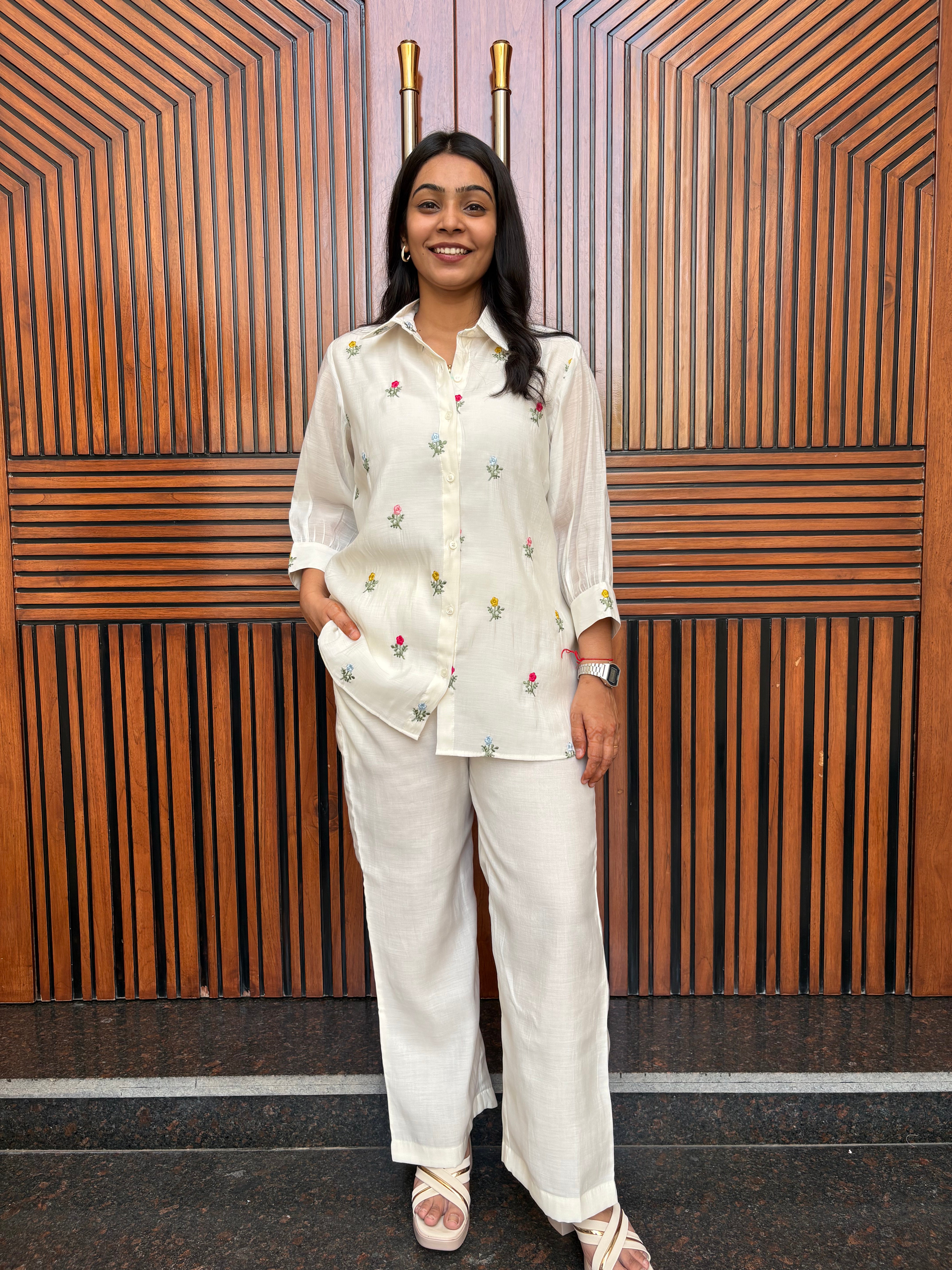 Chanderi Shirt Coord Set - White