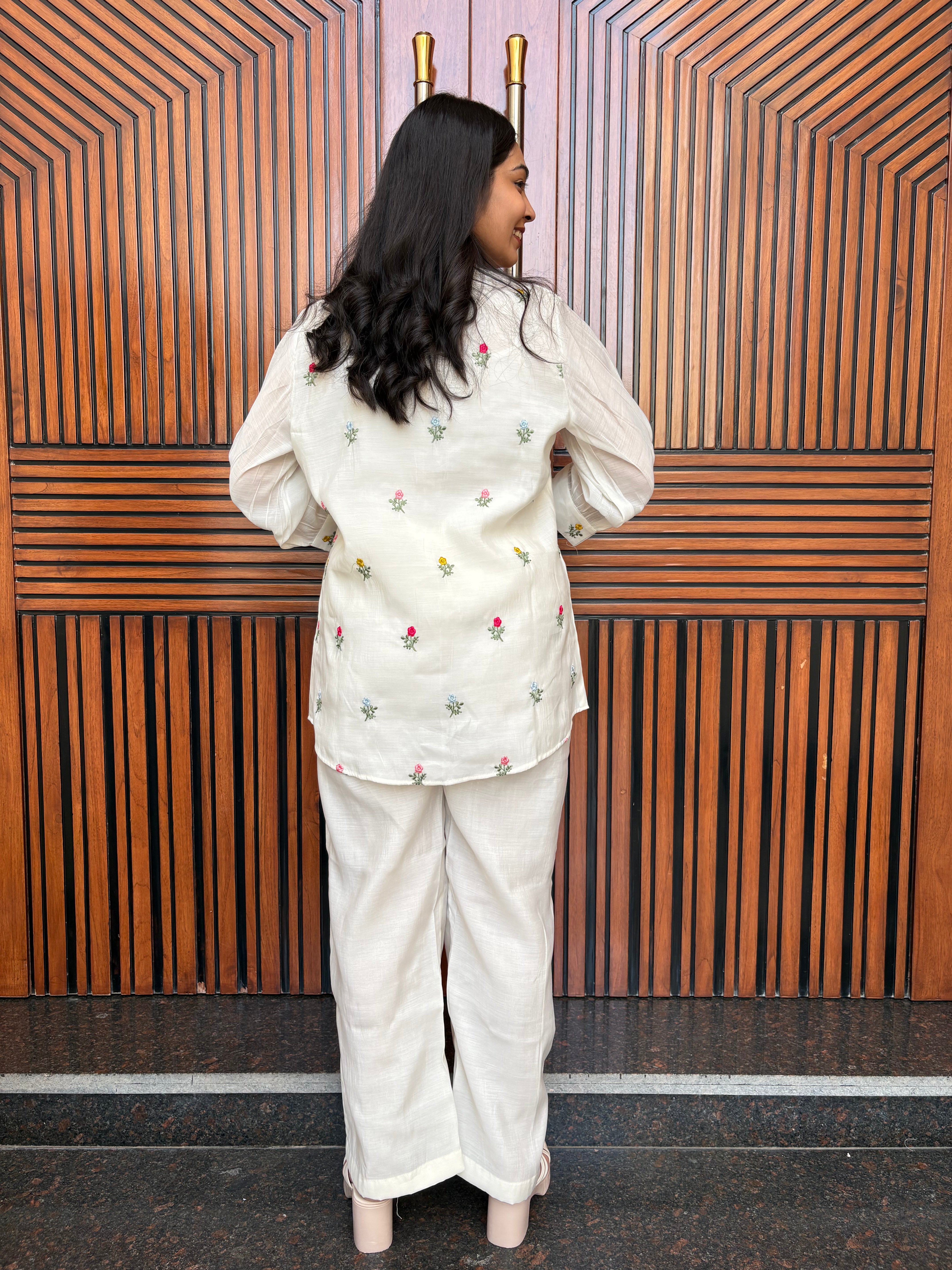 Chanderi Shirt Coord Set - White